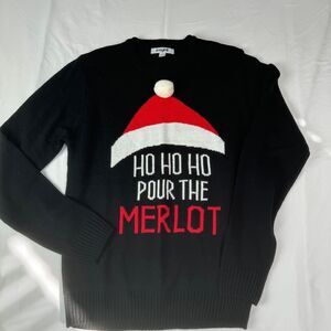 Imagin8 Women's Merlot Wine Christmas Sweater Size Medium Black Tacky Holiday